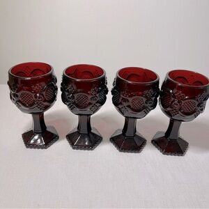 Avon Cape Cod Ruby Red 1876 Collection - Small Wine or Liquor Glass Goblet Set 4